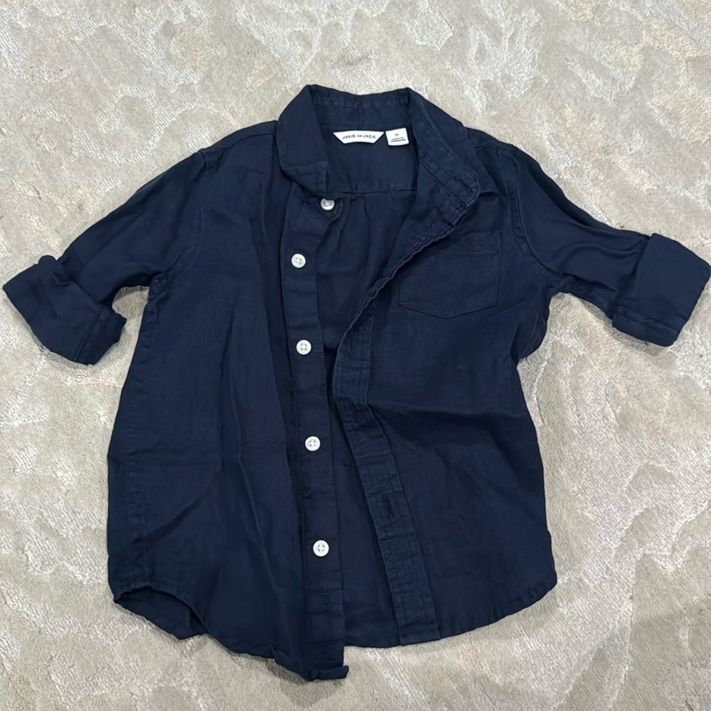 Janie and Jack navy blue 2T linen button-down, long sleeve shirt